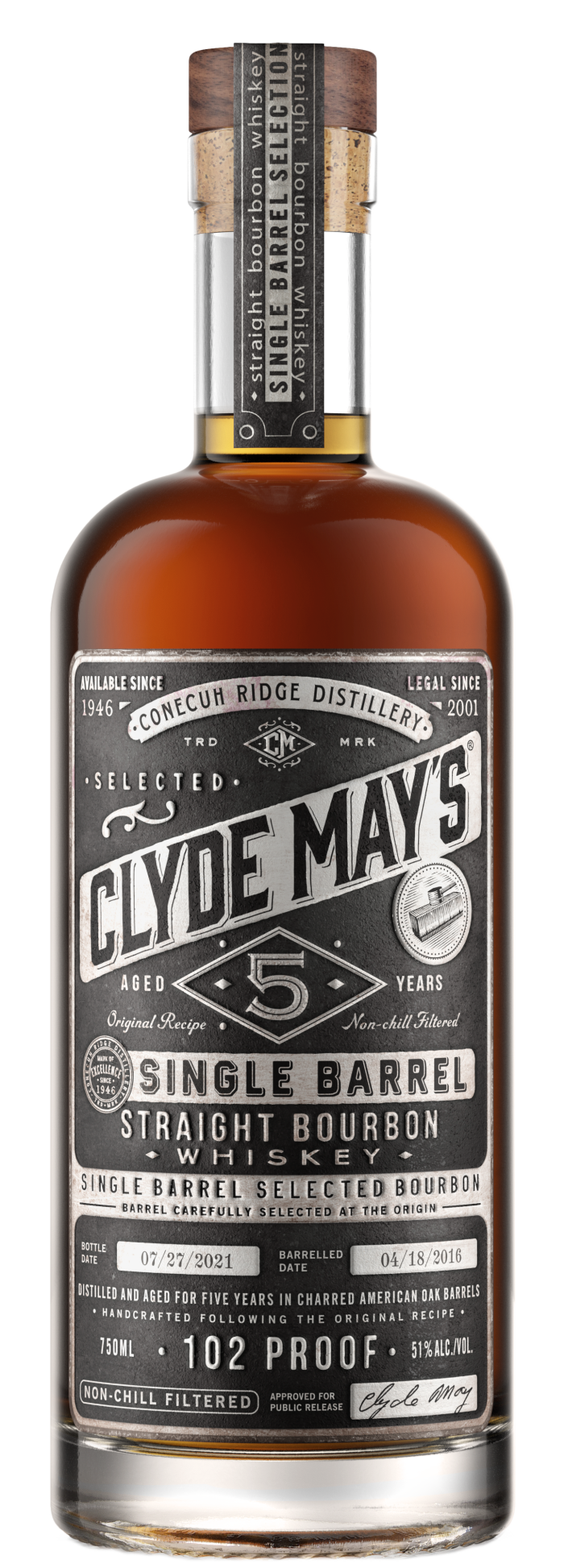 Clyde May's aged five years single barrel straight bourbon whiskey